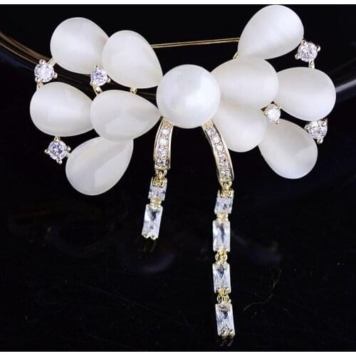 Luxury Opal Bowknot Brooches for Women 2021 New Fashion Jewellery Suit Coat Pin Accessories Romantic Zirconia Corsage broche