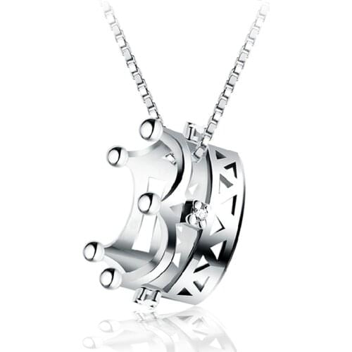 Lovers Best Gift Simple Elegant 925 Sterling Silver Chain Cubic Zircon Crown Pendant Necklace For Women Fashion Jewelry