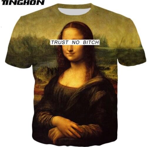 XS-7XL Summer New Style Fashion T-shirt Mona Lisa "TRUST NO BITCH" Letter 3d Print Mens Womens Casual T Shirt