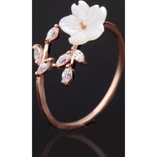 Luxury Flower Rings for Women Plated Rose Gold Rings Crystal Zircon Leaf Adjustable ladies Finger Ring Jewelry Girl Dropshipping