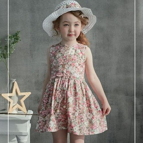 2-7 Year Toddler Girl Summer Dress+Hat Sets for Girls Clothes Flower Sleeveless Cotton Beach Dress Pink Princess Teenagers Dress