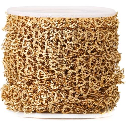 1M Width 6mm Filled Gold Curb Chain Roll Stainless Steel Heart Cuban Chains for DIY Necklace Bracelet Jewelry Making Supplies