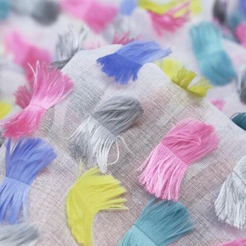 0.5M/lot 150cm wide Luxury colorful decorative 3D tassel floral fabric ladies skirt dress dress stage clothing fabric AC340