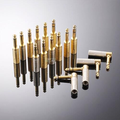 1Pcs 6.5mm Sophomore core soldering male plug 6.35 mono guitar bass microphone mixer audio cable carbon fiber Gilded AFTRS-G