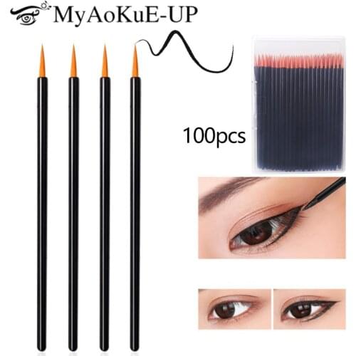 100pcs Makeup eyeliner brush fiber hair Disposable eyeShadow Blending Eyeliner Eyelash Eyebrow Beauty Cosmetic Brushes with box