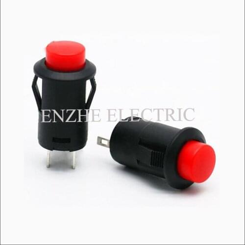 100pcs Mini Roun Push Button Switch DS-227K OFF-(ON) 1A250VAC 12.5mm Slef-Locking Rocker Switch Red Yellow Blue Green Black