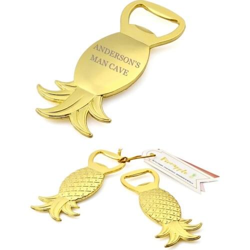 100Pcs Personalized Beer Bottle Openers Party Favors Oriental Wedding Favors Gold Pineapple Customized Birthday Gifts For Guests