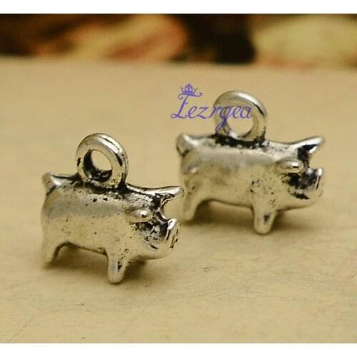 25pcs/lot--11x11x4mm, pig cham,Antique silver plated 3d tiny pig charms DIY supplies,Jewelry accessories