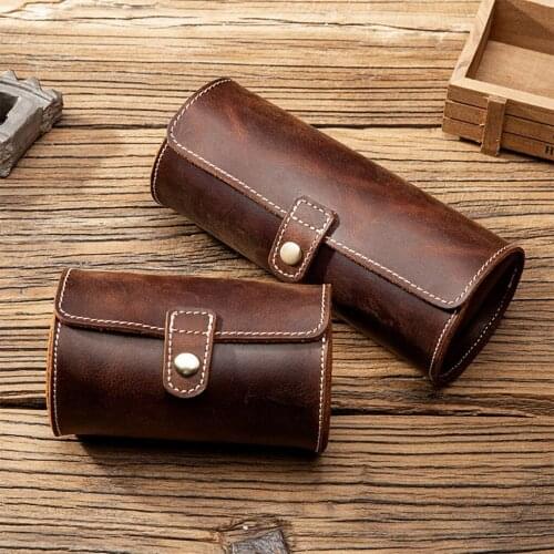 Watch Roll Travel Case Portable Vintage Leather Watch Storage Box Organizers Handmadewith Velvet to Protection for Home Coffee