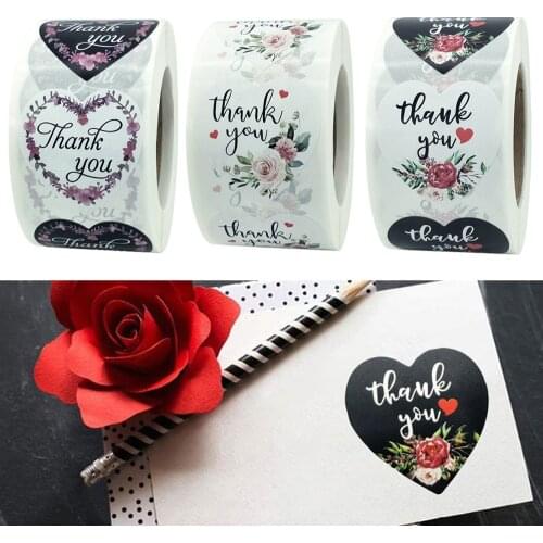 Flower Love Thank You Paper Sticker Label 500pcs/roll 3.8cm Gift Business Decoration Stationery Sticker