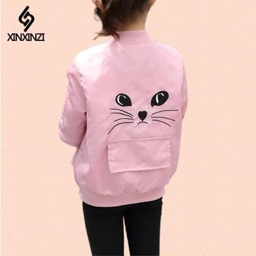 10 12 years Girls jackets Autumn Spring Kids Cartoon print Baseball Jackets Fashion Teenage Girls Clothing