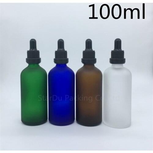 Travel bottle 100ml amber green blue Transparent frosted glass essential oil bottle, tamper evident dropper bottle 200pcs/lot