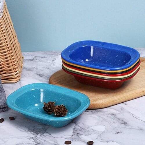 Enamel Cake Dish Thick Color Saucer Household Kitchen Multi-Purpose Creative Plate Ceramic Ins Baked Rice Plate Pie Dish