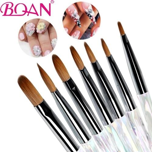 BQAN 1PC Kolinsky Hair Nail Art Brush Manicure Acrylic UV Gel Builder Painting Drawing Brushes Transparent Nail Polish Tool