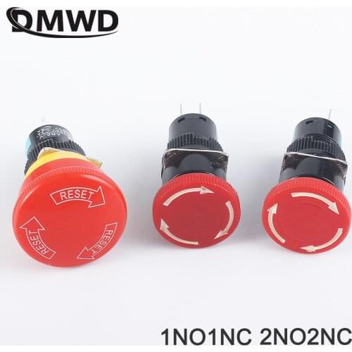Red Plastic Mushroom Emergency Stop Push button Switch 16mm Mounting Hole 1NO1NC 2NO2NC Latching lock E-stop Rotary Switch
