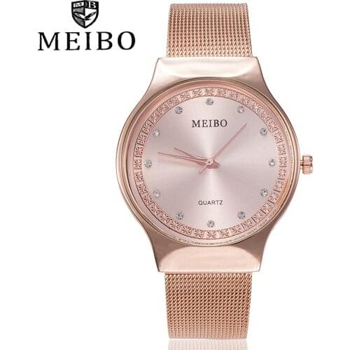 MEIBO Fashion Alloy Belt Mesh Watch Unisex womens watches Minimalist Style Quartz Watch relogio feminino saat Hour 533