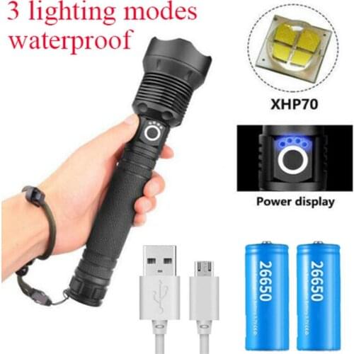 3 lighting modes Powerful LED Flashlight With XHP 70 Lamp bead Zoomable LED Torch Support for Mircro charging hunting lamp