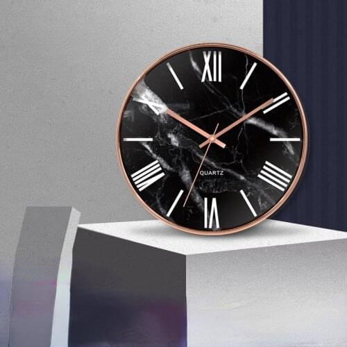 Marble mute gold wall clock Roman digital creative rose gold clock Nordic style living room wall clock home decor