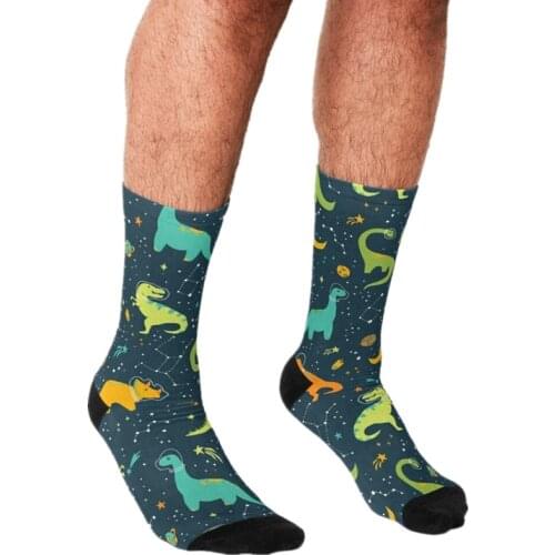 Funny Socks Men harajuku Dinosaur Space Adventure Printed Happy hip hop Men Socks Novelty Skateboard Crew Casual Crazy Socks