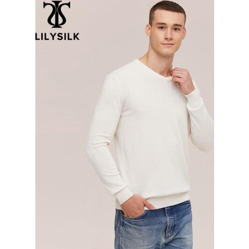 LilySilk Cashmere Sweater Men‘s V-Neck Long Sleeve NEW Free Shipping
