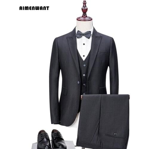 AIMENWANT Brand Tailor Made Mens Suit 3 Pieces(Jacket+Pants+Vest) Black Blazer Slim Work Prom Suits Male Tuxedo Dress Suit Sale
