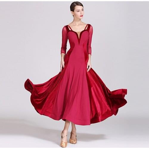 2020 New Standard Ballroom Dance Dress Women Waltz Dance Wear Velvet Long Sleeved Modern Dance Costumes Flamenco Dress DWY2971