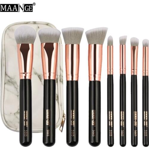 MAANGE New Wooden Makeup Brushes 8Pcs With Cosmetics Bag Foundation Power Eye Shadow Lip Face Make Up Brush Kit Pincel Maquiagem