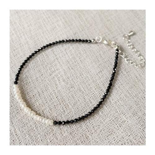 New Favorite Pearl Necklace Bracelet Fine Jewelry Set Retro Stone 2mm Small Black Obsidian Choker Necklace Tiny Pearl For Lady