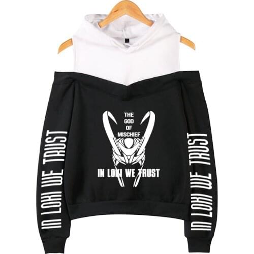 New LOKI Cool Sexy off-shoulder hoodies sweatshirts Womens Hip Hop Style Fashion Top Autumn Casual Hoodies Harajuku sweatshirt