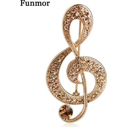 Charming Large Retro Music Note Vintage Jewelry Antisilver Crystal Brooch Antique Fleur De Lis Broche Coroa Lady Pin Blouse CC
