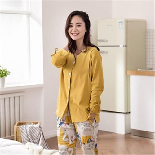 V-Collar Single Breasted Maternity Pajamas Set Full Sleeve Breastfeeding Sleepwear Nursing Pajamas for Pregnant Women