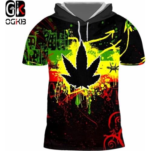 OGKB New Fashion Hooded T-shirt 3d Weed Printed Punk Colorfull Maple Leaf Tshirt Unisex Man/womans Short Sleeve Tees Tops Hiphop