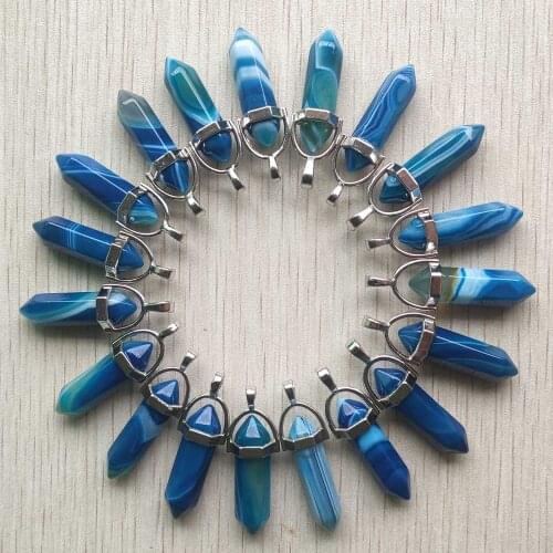 Wholesale 24pcs/lot trendy stripe blue onyx bullet shape point Chakra charms pendants for jewelry making free shipping