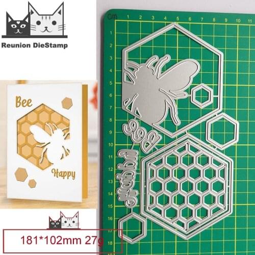 Bee Honeycomb Background Frame Metal Cutting Dies Decorative Scrapbooking Steel Craft Die Cut Embossing Paper Cards Stencils New