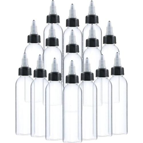 50Pcs 30ml 60ml 100ml 120ml Plastic Empty Tattoo Ink Bottle Twist Top Black Cap Transparent Clear Bottle Tattooing Accessories