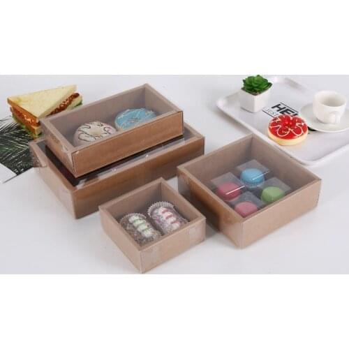 Gift Transparent Biscuit Pastry Box Gift Retro Kraft Paper Cover Baking Packaging Boxes Gifts Box Customized SN3820