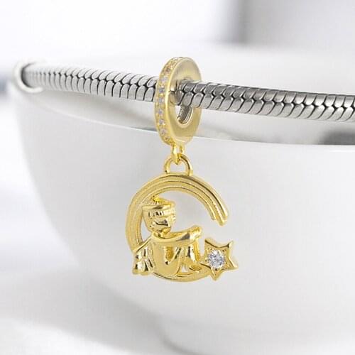 Angel with a Star Dangle Charm fit Lady Bracelet Bangle Authentic S925 Bead DIY Jewelry Shine & Clear CZ