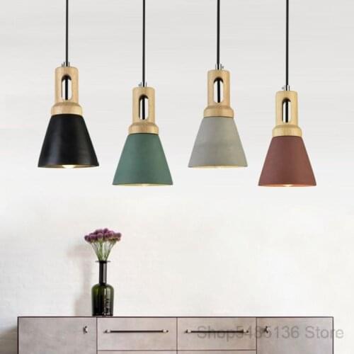 Wood Cement Pendant Lights Modern Led Loft Industrial Decor Hanging Lamp Living Room Bedroom Cafe Bar Pendant Light Fixtures