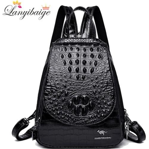 New backpack luxurious crocodile pattern leather backpack women high quality shoulder bag brand school bags for teenage girls