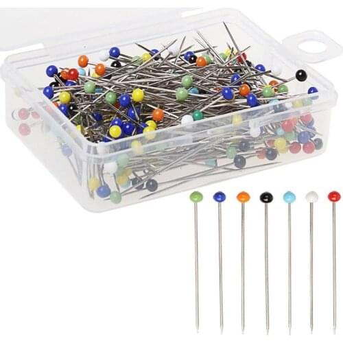 Fashion 100pcs/lot Sewing Needles 32mm glass head bead sewing machine needles holder glass head pins knitting needles set FZ12