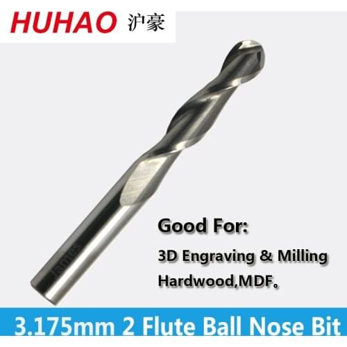 HUHAO 3.175mm SHK ballnose Two Flutes Spiral End Mills round bottomed Double Flutes Milling Cutter Spiral PVC Cutter