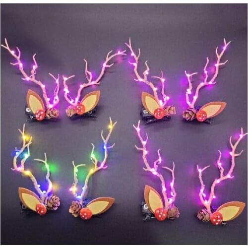 Christmas Led Headdress Hairpins Cute Antler Bar Flash Blinking Elk Ear Horn Hair Clip Headband Hair Accessories Gift Halloween