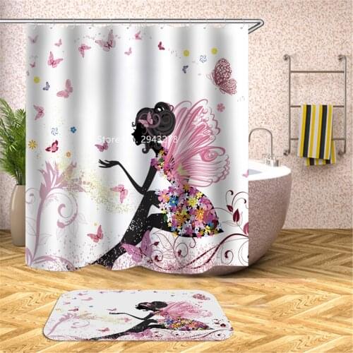 Flower Love Character Series Color Pattern Waterproof and Mildewproof Washable Shower Curtain with Hook Bathroom Decoration