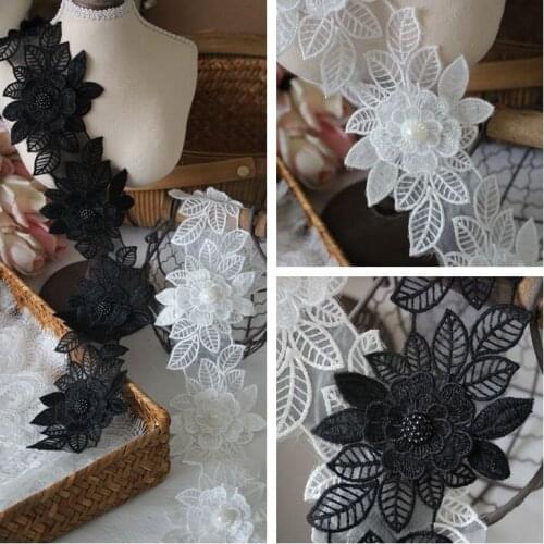 High-grade Organza Polyester Embroidery 3D Beaded Lace Flowers DIY Decoration Accessories for Wedding Veil RS3243
