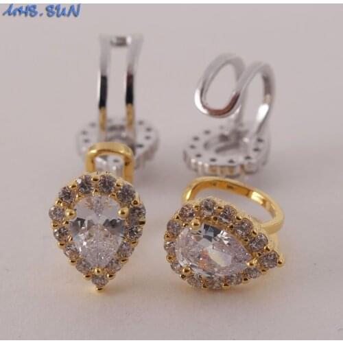 MHS.SUN Mosaic Zircon Clip Earrings Fashion Women Girls Clip Earrings Water Drop Shape AAA CZ Ear Jewelry For Gifts