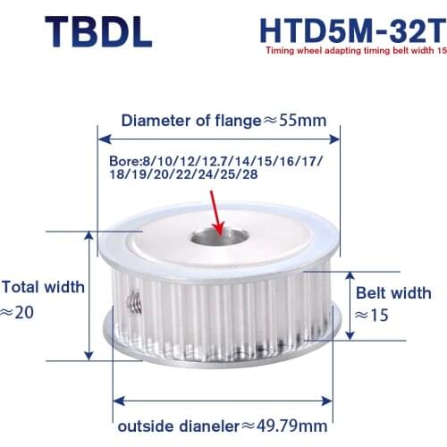 5M Type 32T Timing Pulley Inner Bore8/10/12/12.7/14/15/16/17/20/22/24/25/28mm 32Teeth 5mm Pitch16mm width HTD Timing Belt Pulley