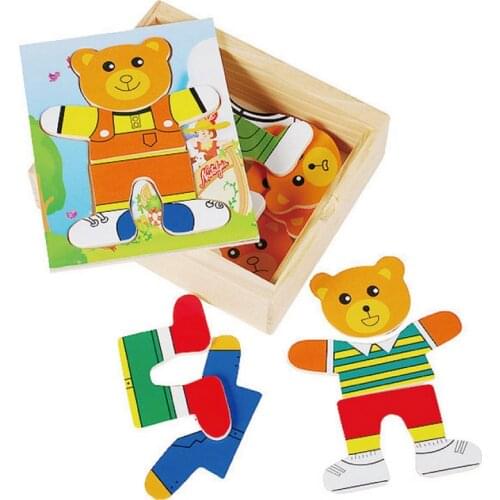 1 Set Educational Toys Wooden Clothing Winnie Single Bear Locker Box Stereo Cute Jigsaw Puzzles Baby Kids Creative Game Gifts