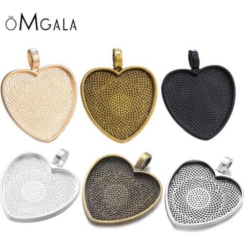 10pcs Heart Cabochon Settings Pendant Base 25mm Alloy Bezel Trays Crafts DIY Necklace Jewelry Making Supplies Accessories