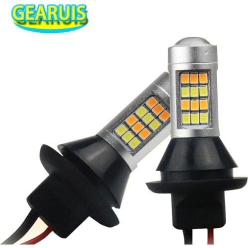 2pcs Car Switchback LED 1156 BAU15S T20 7440 BA15S 42 SMD 2835 lens White yellow amber Turn Signal Lights DRL Running Bulbs 12V