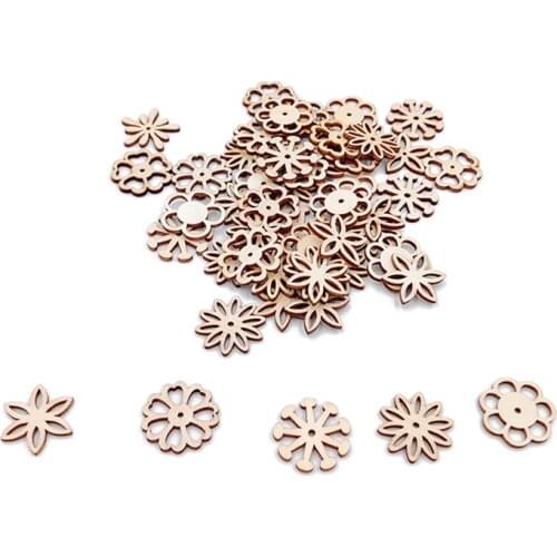 20pcs Flower Shape Wood Slices, Unfinished Wood Accessories DIY Craft Ornament for Wedding and Home Decor